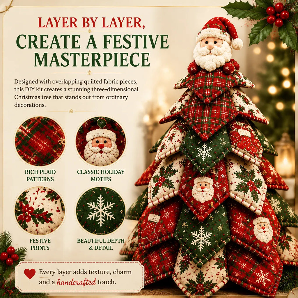 🔥LAST DAY 50% OFF - 🎄🧵DIY Quilted Christmas Tree Kit – Handmade Fabric Holiday Tabletop Tree Decor