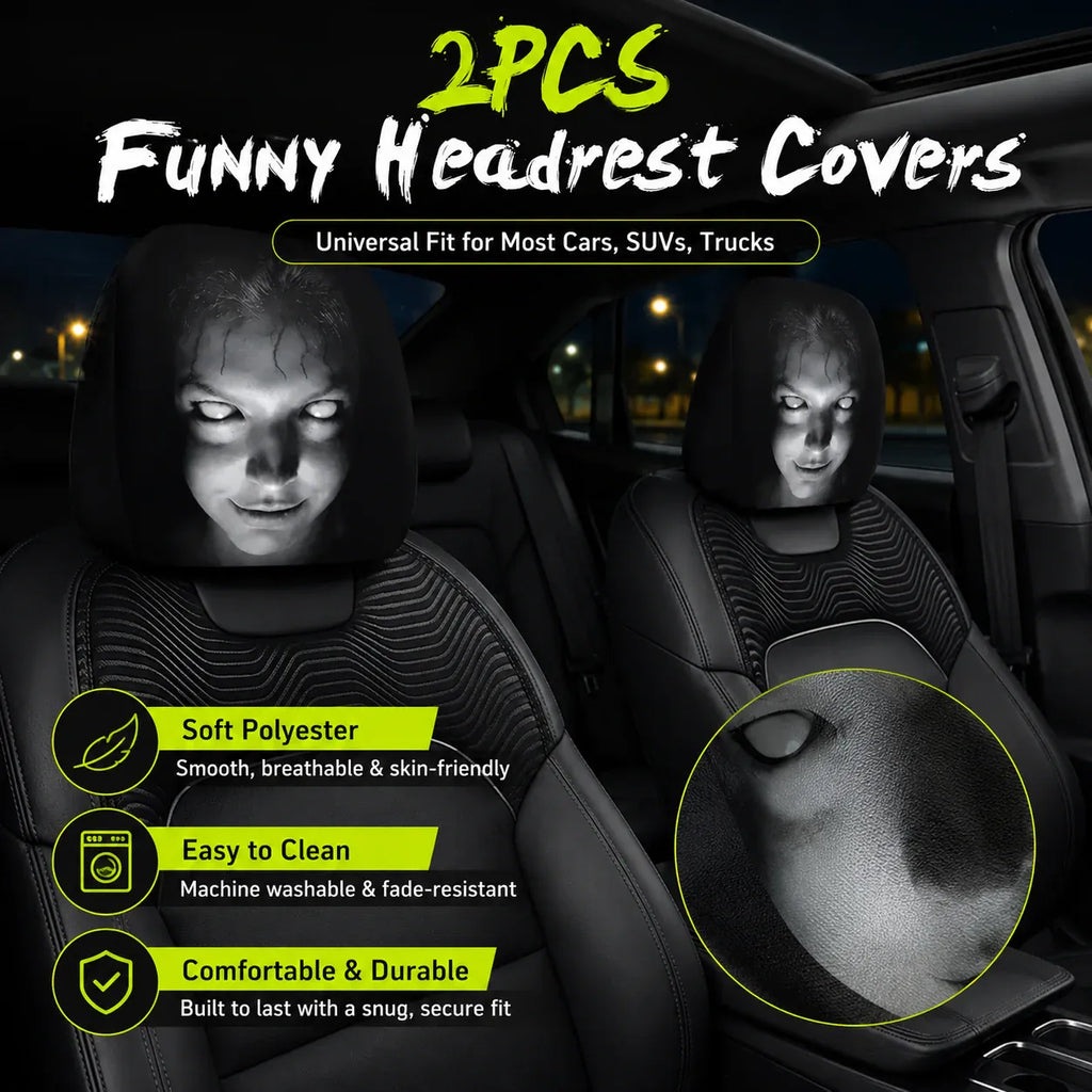 🔥😆 Funny Cartoon Car Headrest Covers – 2PCS Universal Fit 🚗