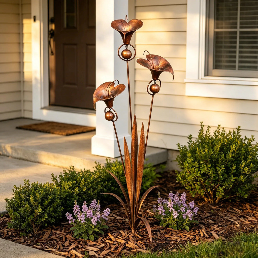 🏡Flamed Three Calla Lilies Garden Stake with Bells-yy